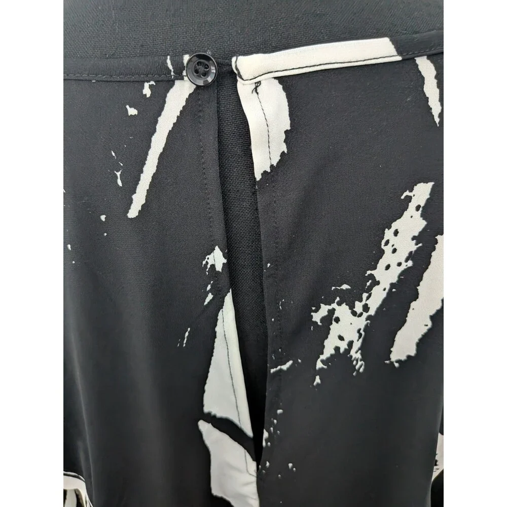 Vivica A. Fox Jumpsuit Women 1X Black Wht Bell-Slv Abstract Splatter Art To Wear